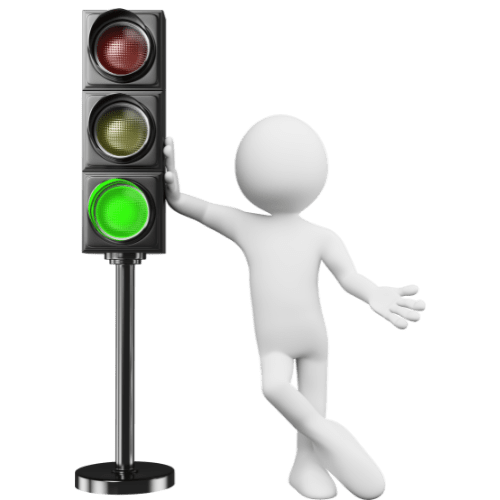 3D man standing by traffic light, illustrating our purpose.